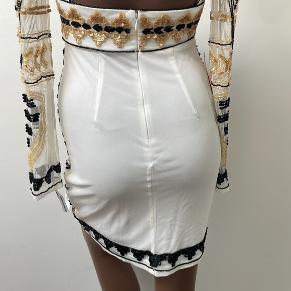 Starlet London Selena Embellished Plunge Mini Dress Sequins White Gold 2 New - Picture 9 of 15